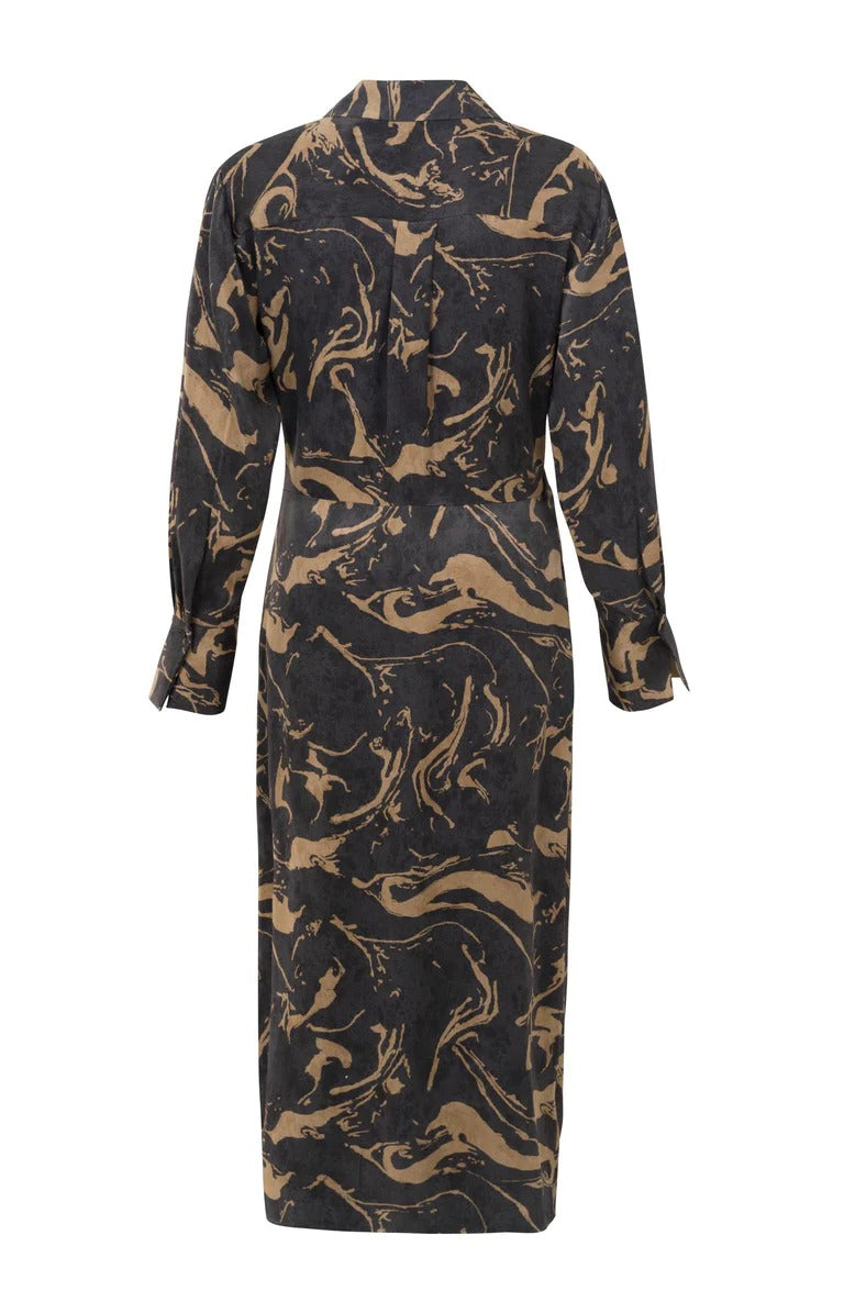 YAYA Kjole Midi V Neck Phantom Sort Print