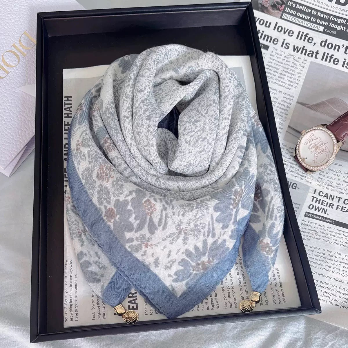 Löwenstein Tørklæde Magnet Lukning Flower Denim Blå