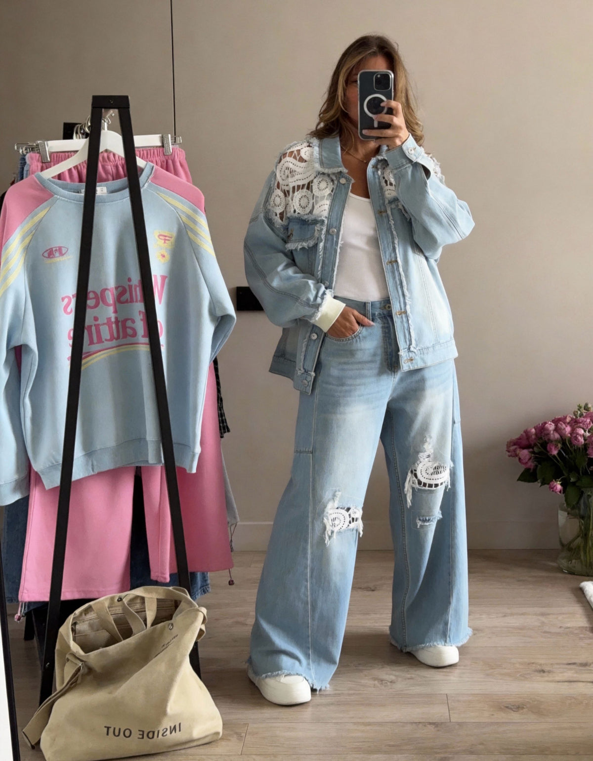 Sexy Woman Jeans Repaire Badge Lys Blå
