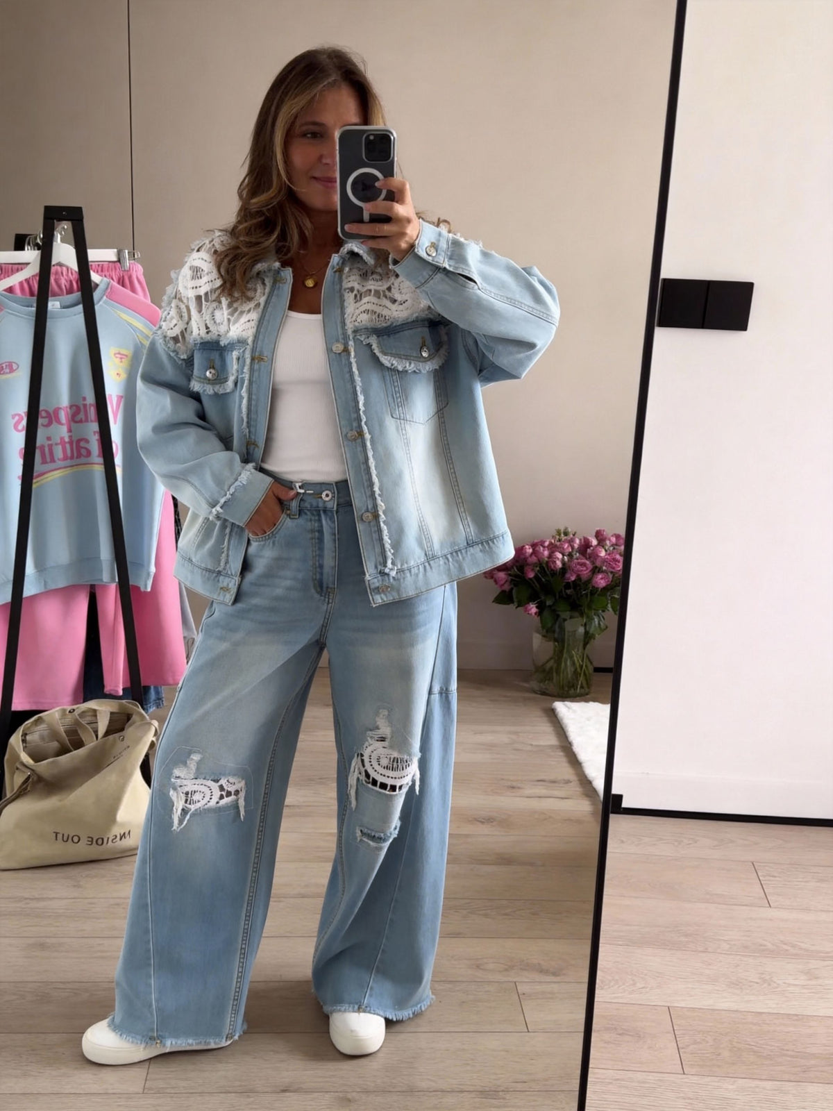 Sexy Woman Jeans Repaire Badge Lys Blå