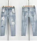 Sexy Woman Jeans Repaire 4 Badge Lys Blå