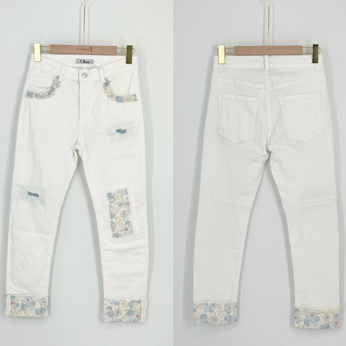 Sexy Woman Jeans Broderi Hvid