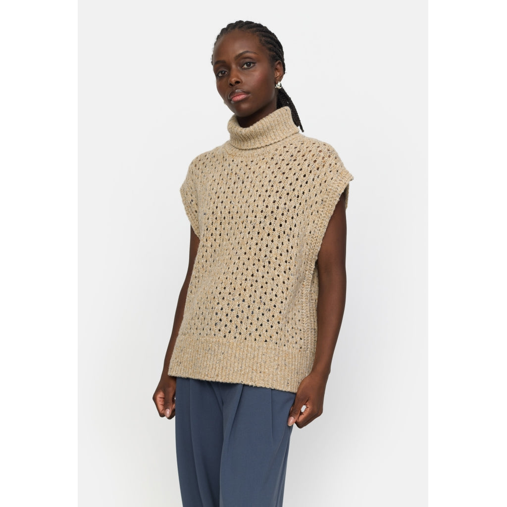 Soft Rebels Sila Highneck Strik Vest Taos Taupe