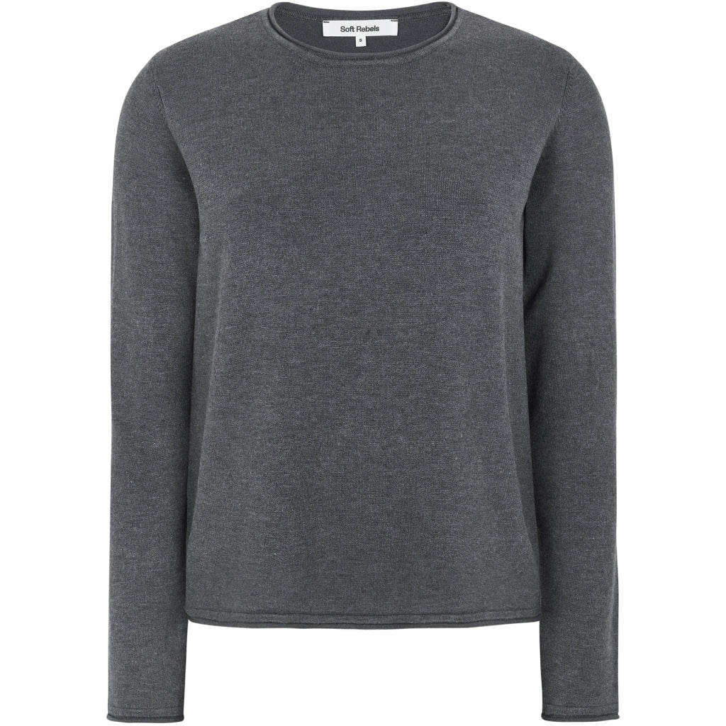 Soft Rebels Marla Strik O-Neck Roll Chimera Melange Grå