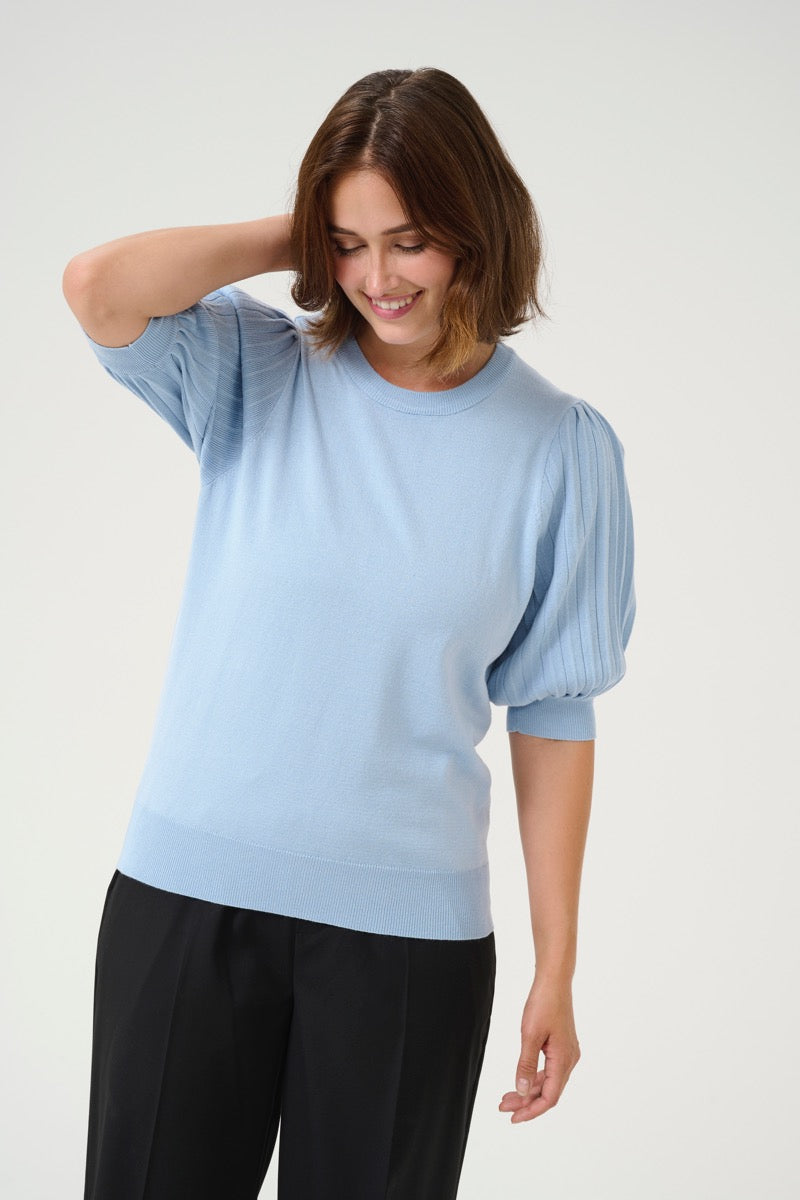 KAFFE Lone Strik Pullover 1/2 SL Soft Chambray Blå