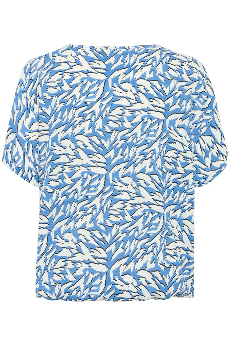 KAFFE Jetta Top Graphic Blå Hvid