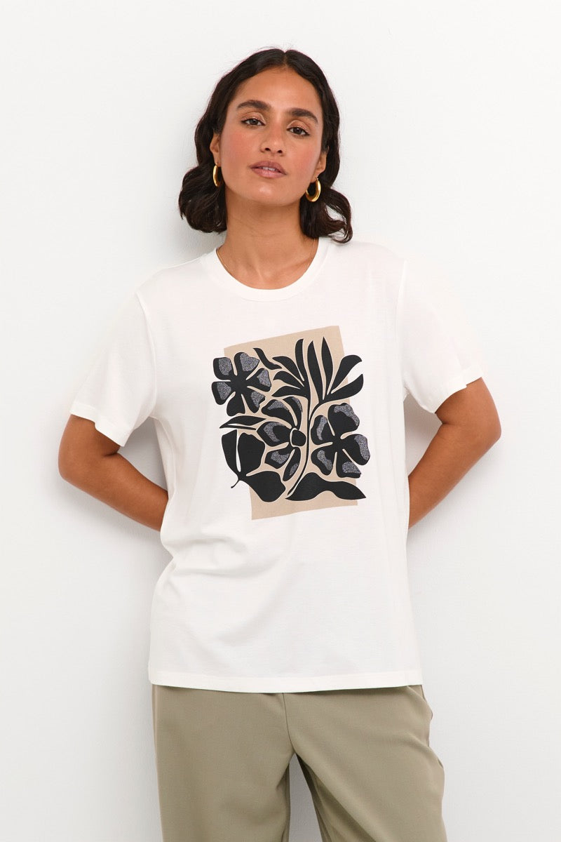 KAFFE Thora T-shirt Blomster Chalk Hvid