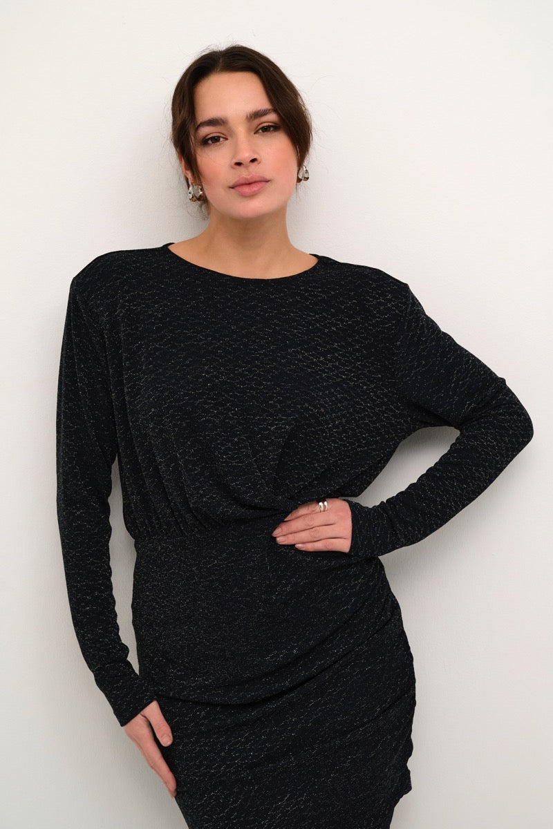 KAFFE Ellie Kjole Jersey Sort Sølv Glitter