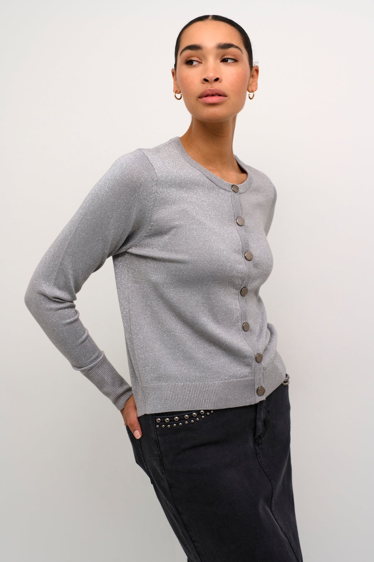 KAFFE Regina Cardigan Grå Silver Metallic