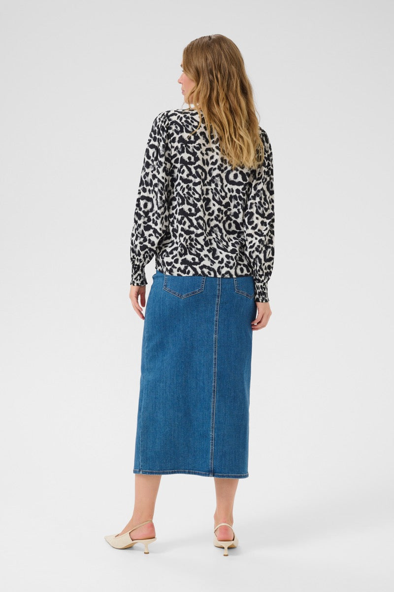KAFFE Alice Bluse Hvid Sort Leopard