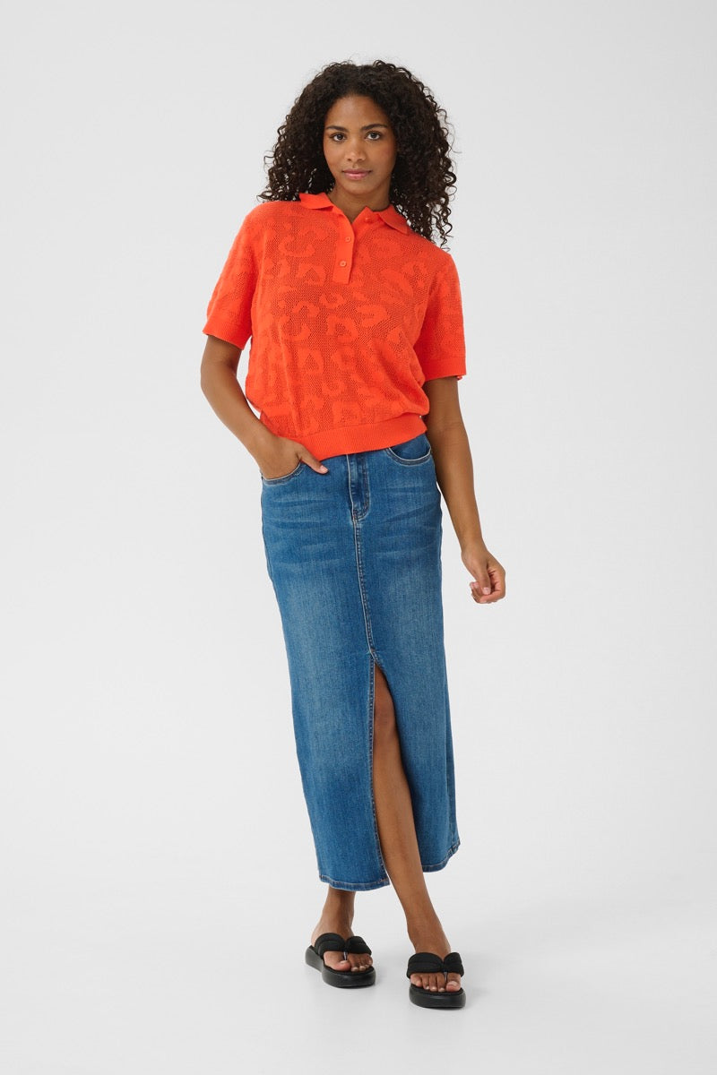 KAFFE Abela Polo T-Shirt Mønstret Strik Grenadine Orange