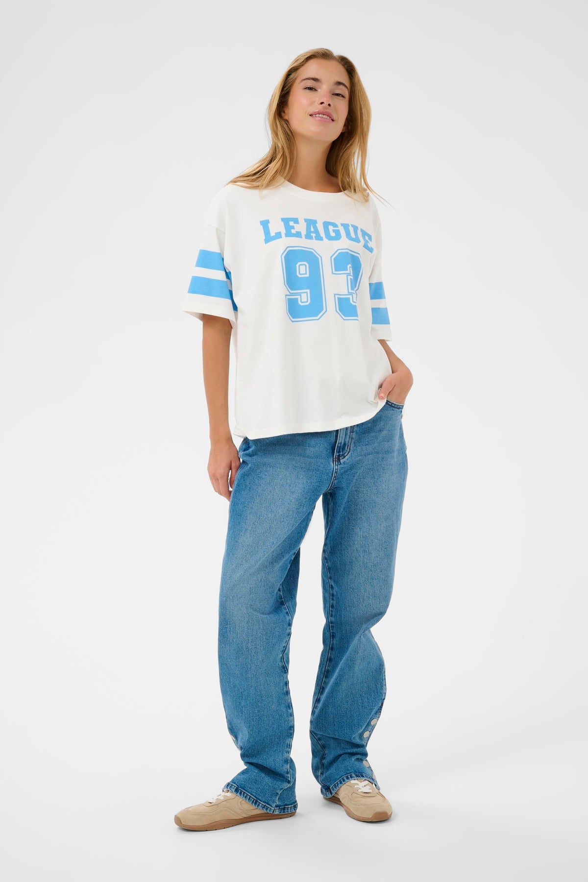 KAFFE Hally T-shirt Chalk Hvid Blå