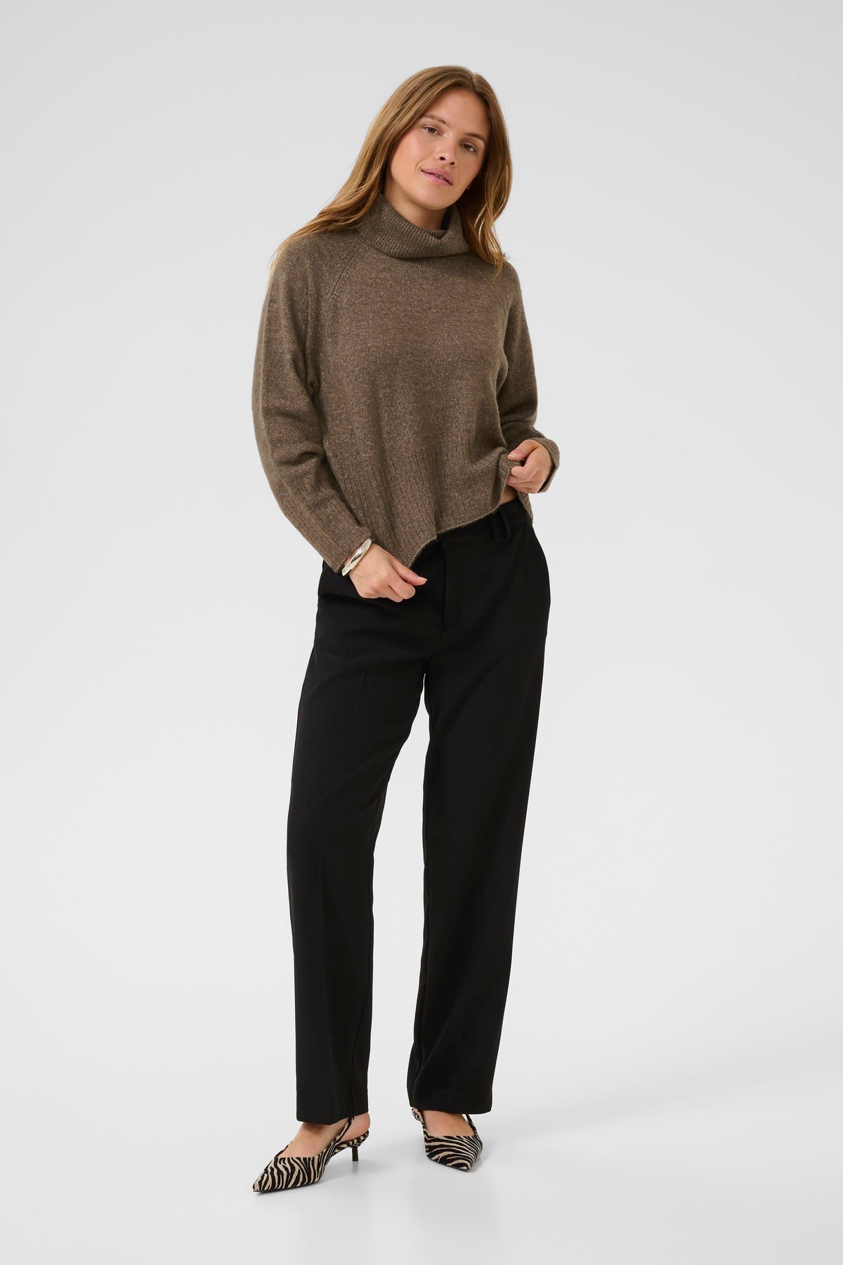 KAFFE Erin Rullekrave Pullover Morel Melange Brun