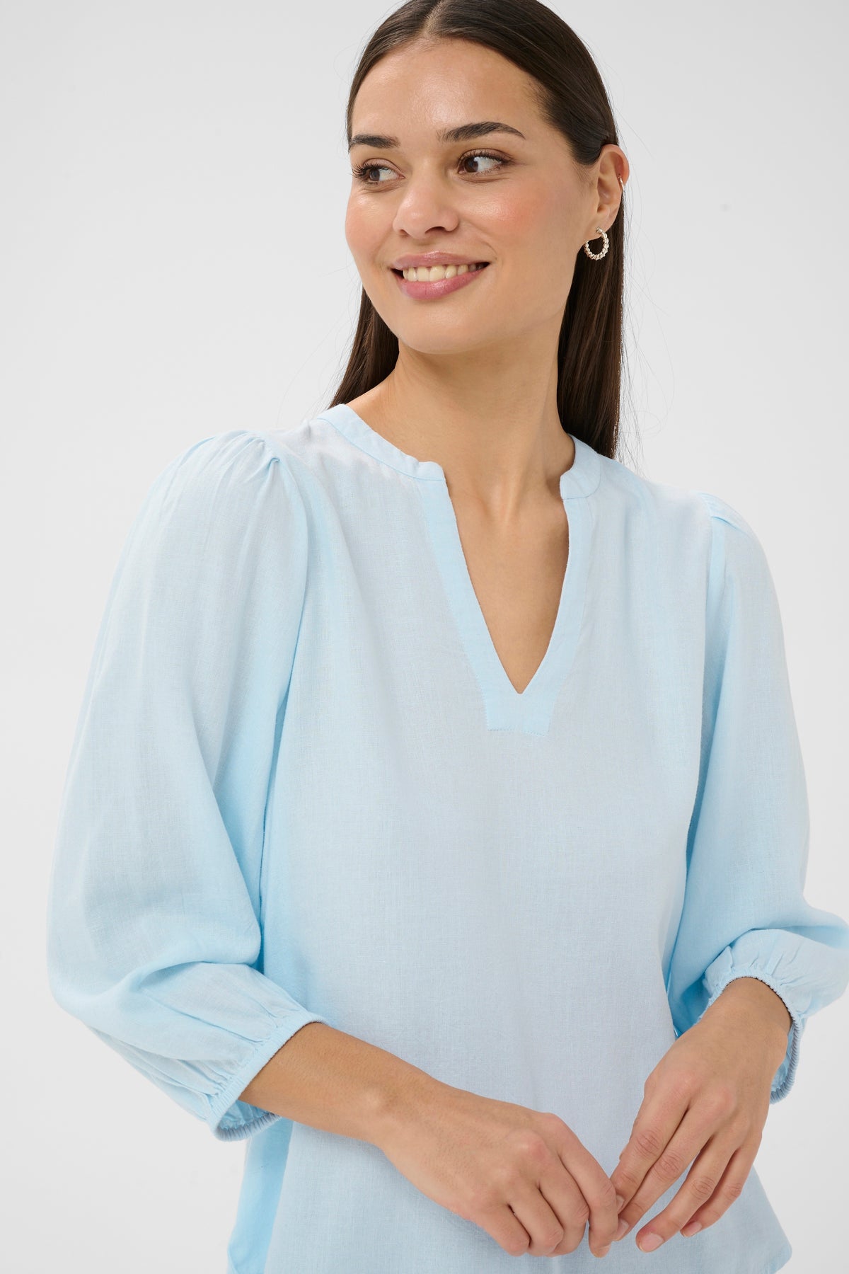 KAFFE Milia 3/4 Bluse Nantucket Breeze Lys Blå