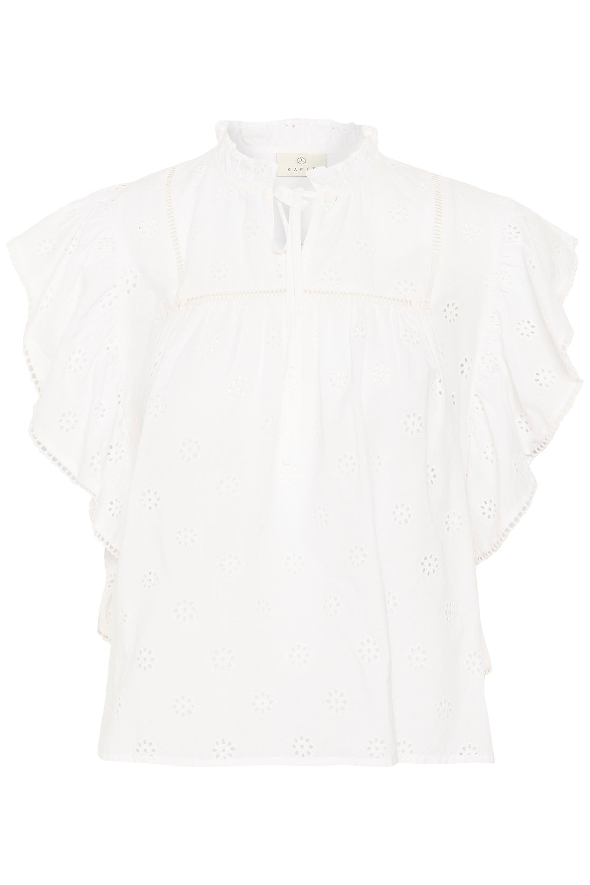 KAFFE Fiona Frill Top Chalk Hvid