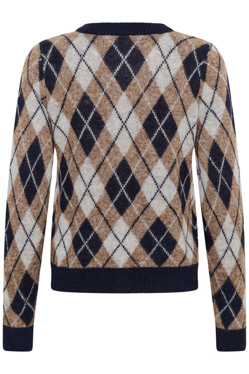 KAFFE Harlow Cardigan Midnight Blå Taupe Brun Hvid