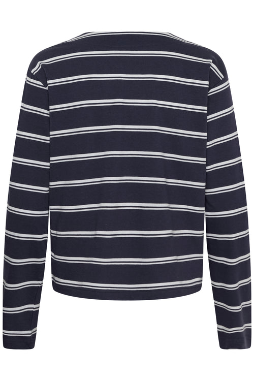 KAFFE Winny T-shirt V-Neck Stribet Graphite Chalk Grå Hvid