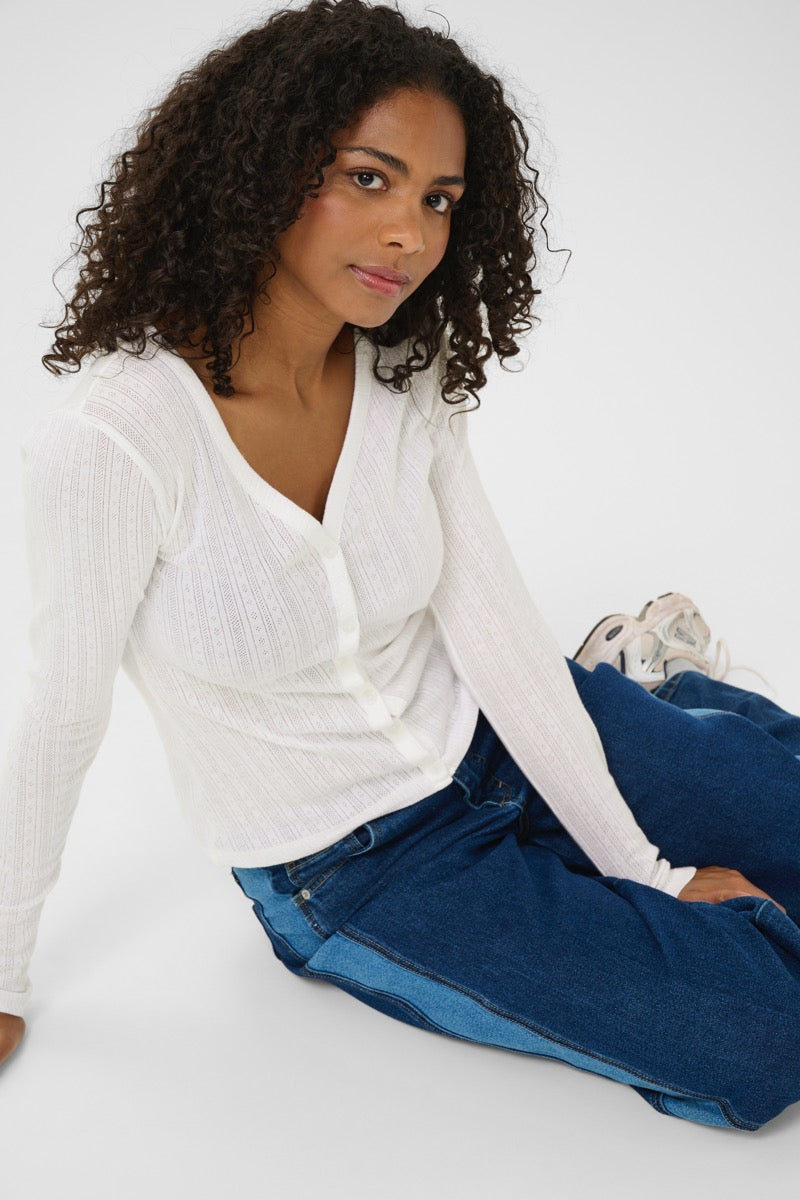 KAFFE Vibe Pointelle Cardigan Chalk Hvid