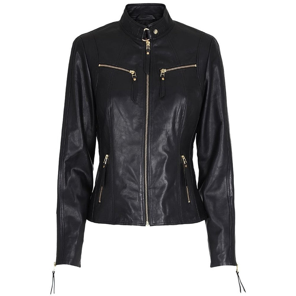 BTF CPH Lammeskinds Biker Jakke Sort m Guld