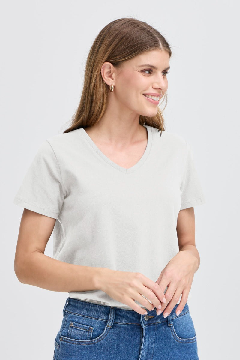 FRANSA Zashoulder T Shirt V Hals Blanc Hvid