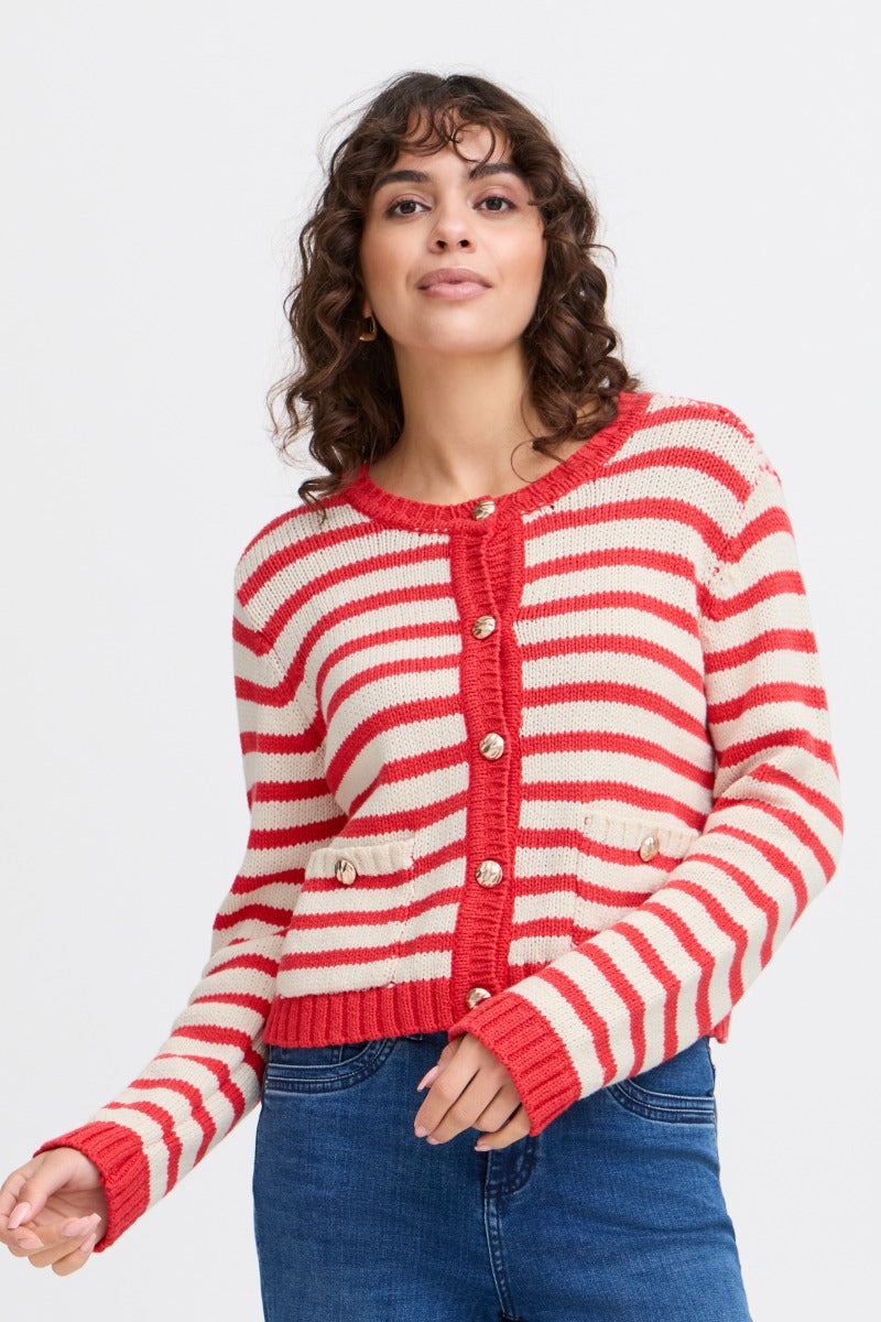 FRANSA Belinda Cardigan Beige Rød