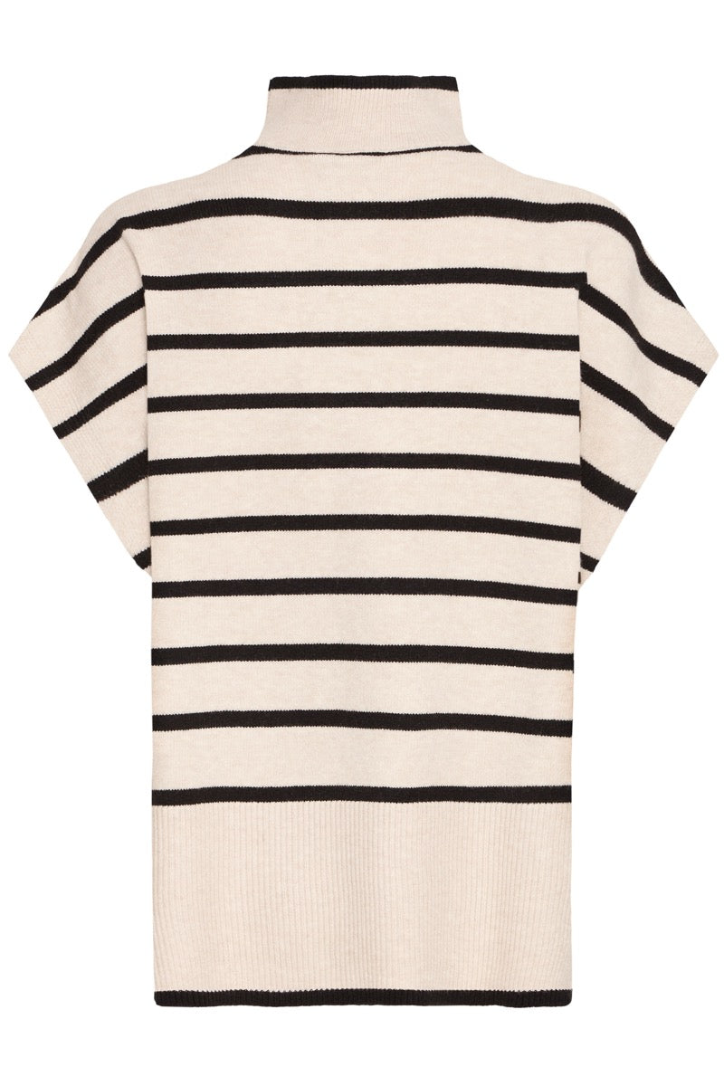 Fransa Bitte Strik Poncho 1 Stribet Limestone Hvid Sort