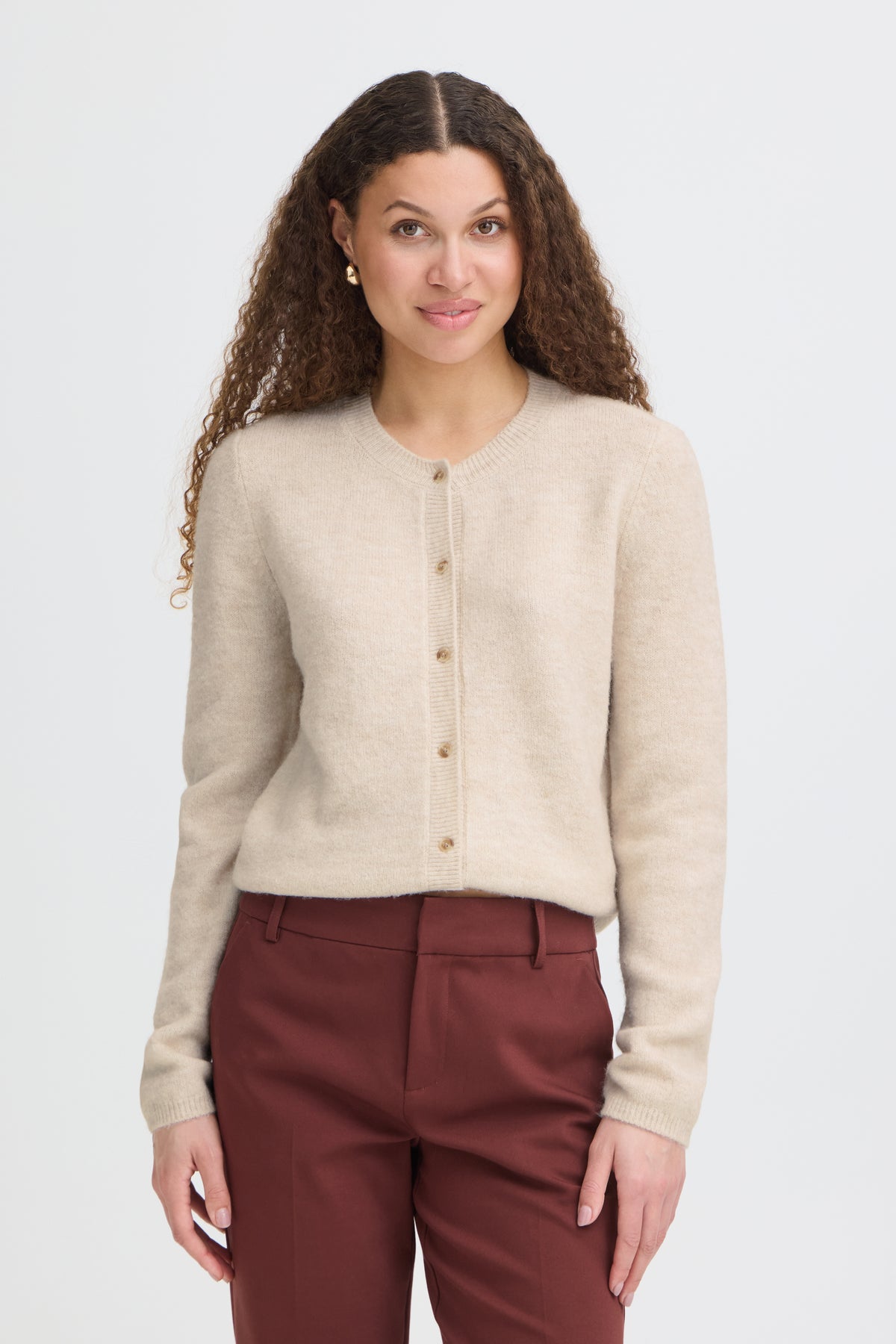 Fransa Ellis Cardigan 2 Oatmeal Melange Sand
