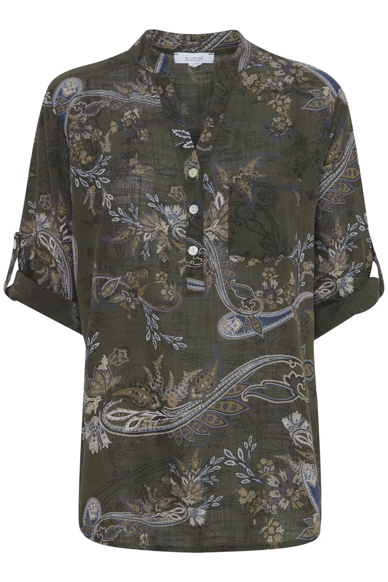 Sorbet Anna Print Bluse Beetle Grøn