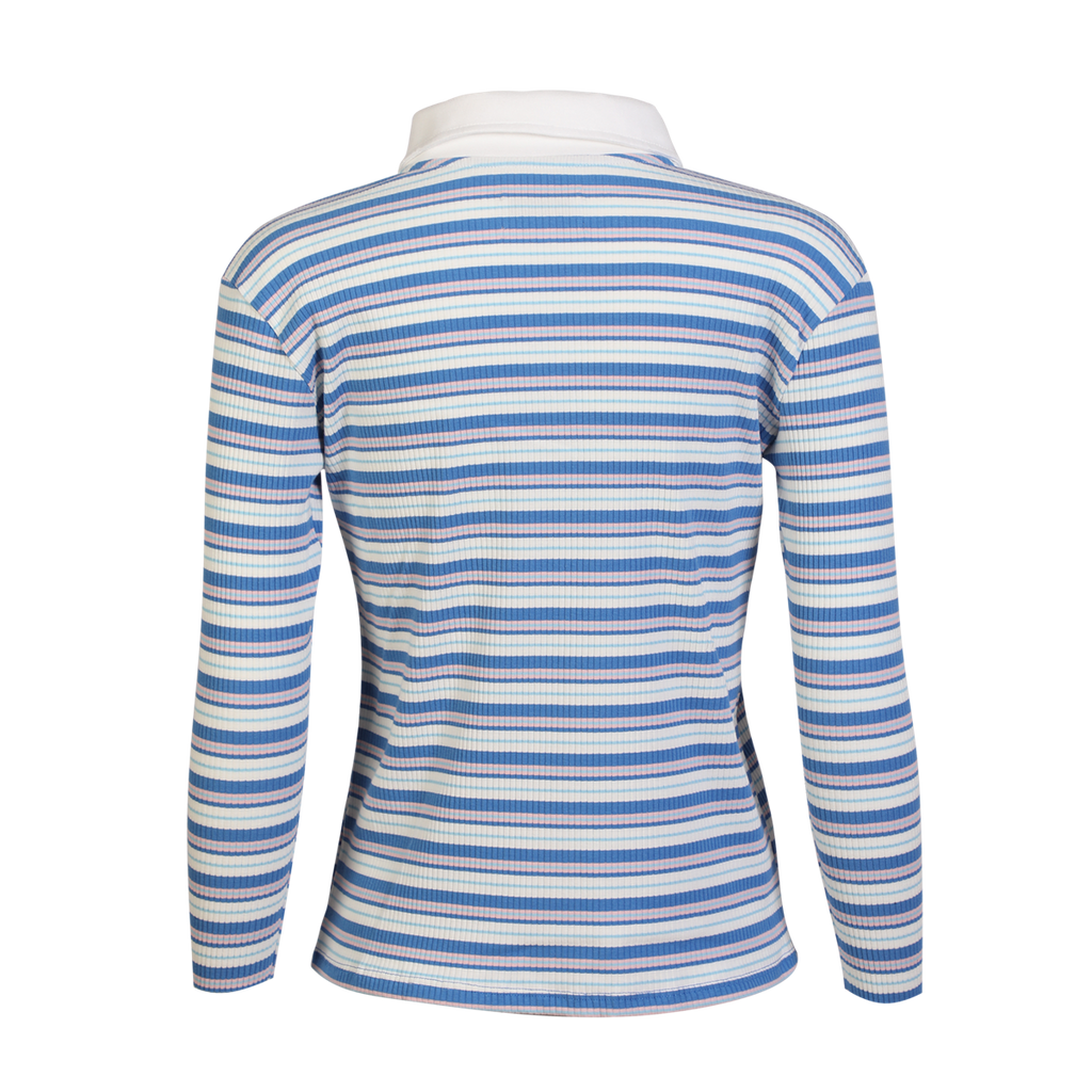Liberte Natalia LS Polo Bluse Blå Hvid Rosa Stribet