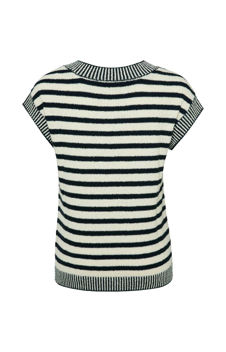 YAYA Sweater Round Neck Sand Navy Strib