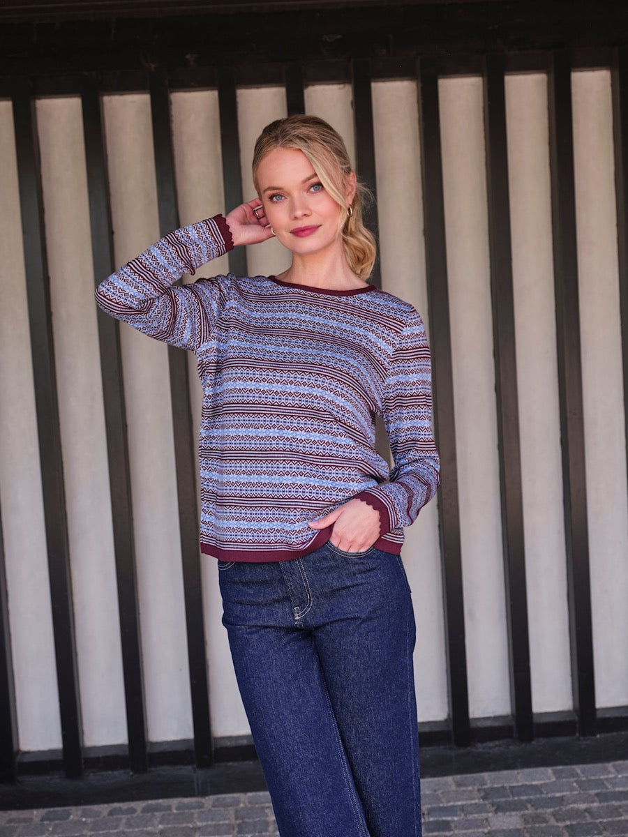Skovhuus Nynne Strik Pullover Feminine Jaquard Blackberry Rød