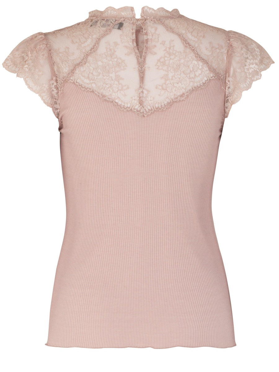 Rosemunde Copenhagen Silk T-Shirt regular ss w/lace Vintage Powder