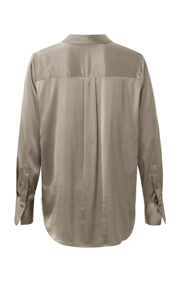 YAYA Satin Tunica Top V Neck Fungi Brun