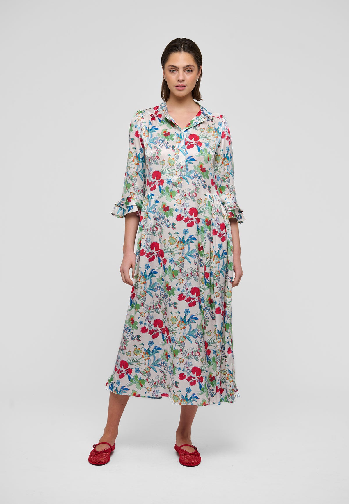 Dea Kudibal Rosanna Kjole w Ruffles Blomster Fleurette Leche Rød