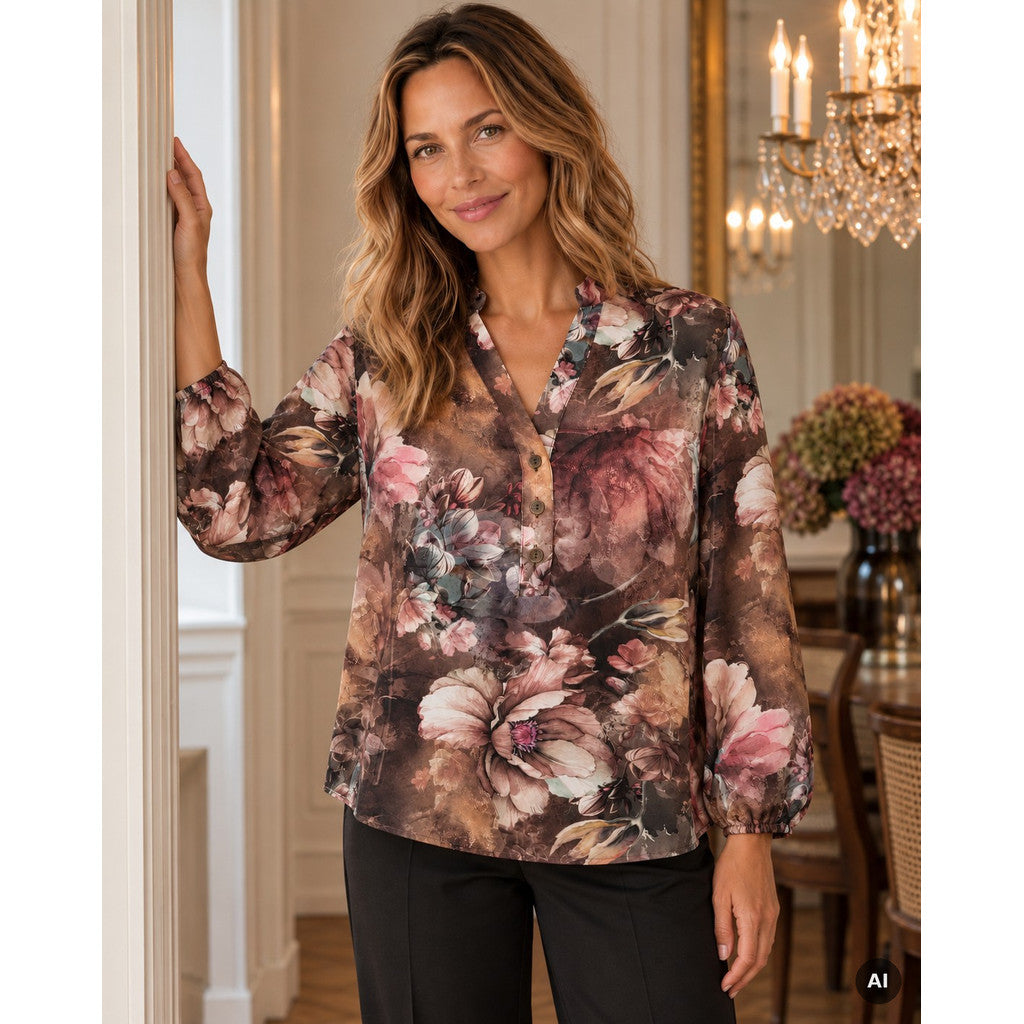 2 Biz Janna Bluse Blomster Brun Rosa