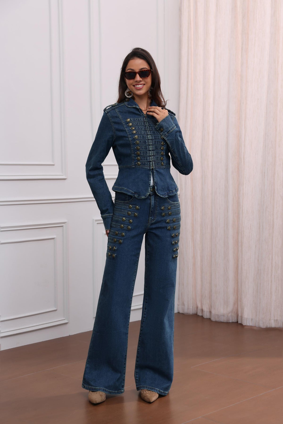 Jewelly Jakke Knapper Lynlås Denim Blå