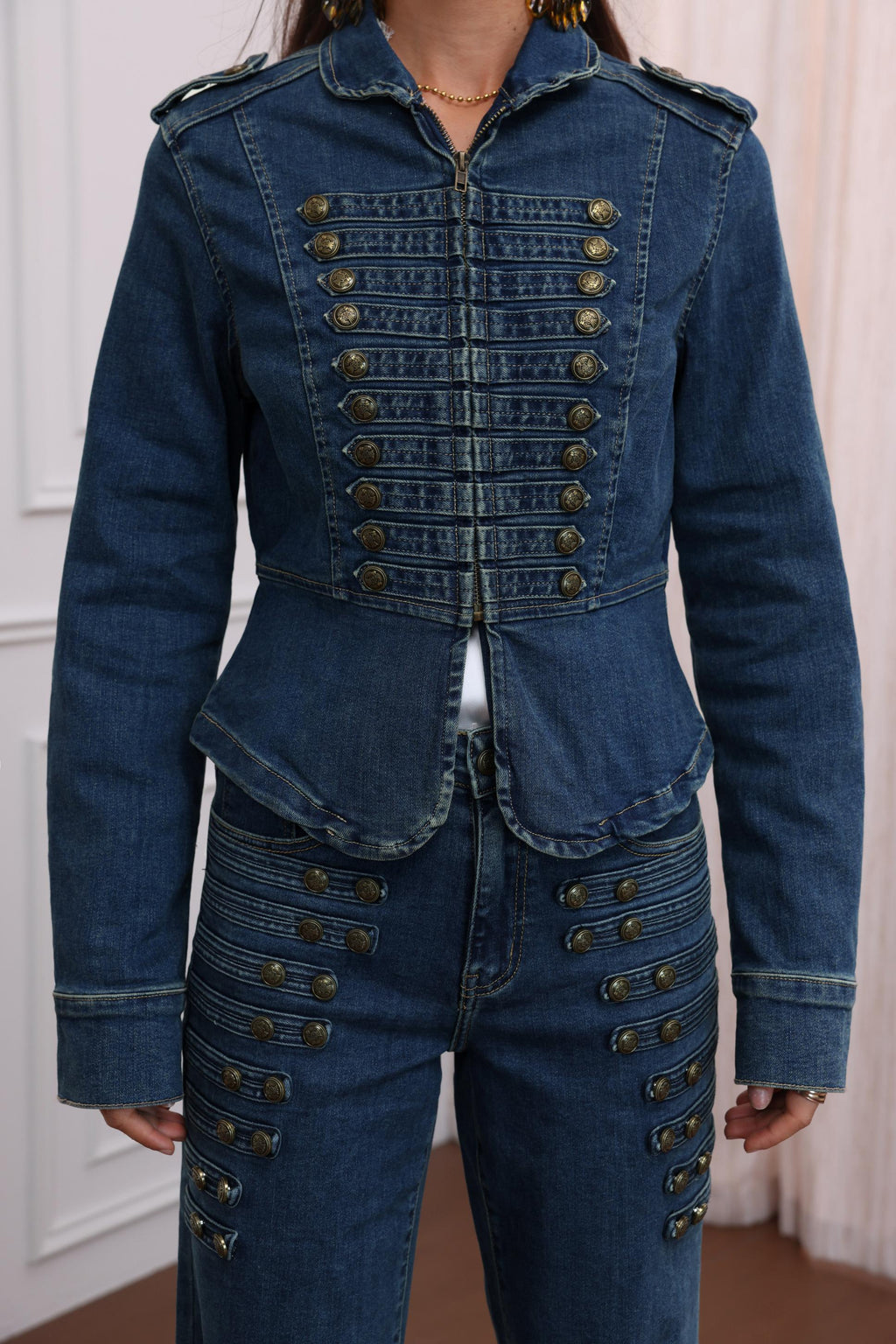 Jewelly Jakke Knapper Lynlås Denim Blå