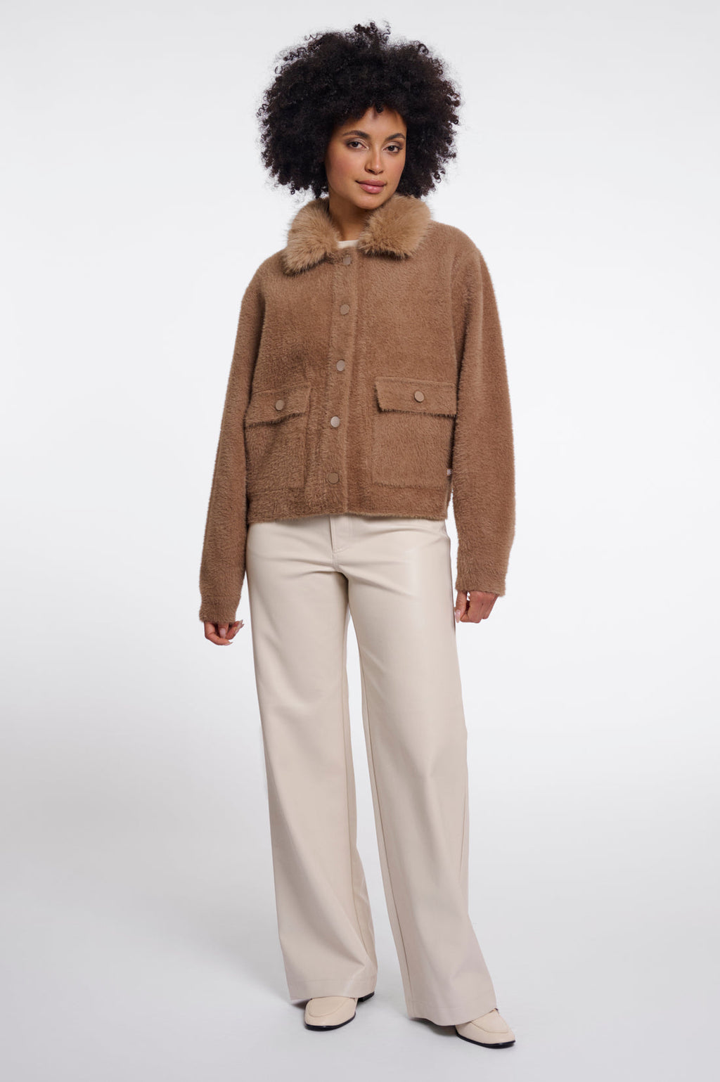 RINO & PELLE Nia Jakke Detachable Collar Toast Brun