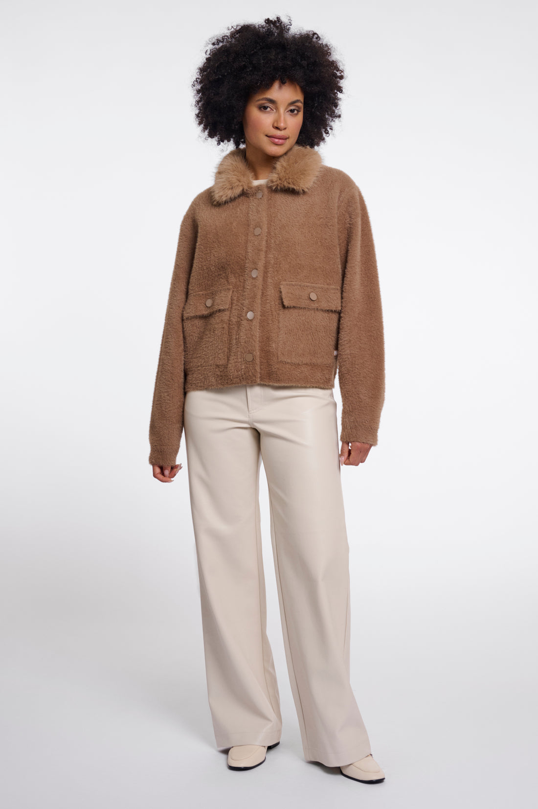 RINO & PELLE Nia Jakke Detachable Collar Toast Brun