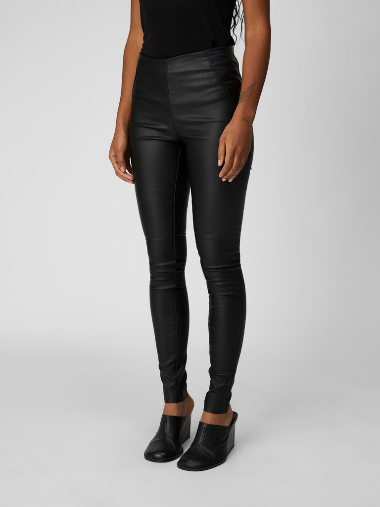 OBJECT BELLE Leggings Midwaist Coated Sort