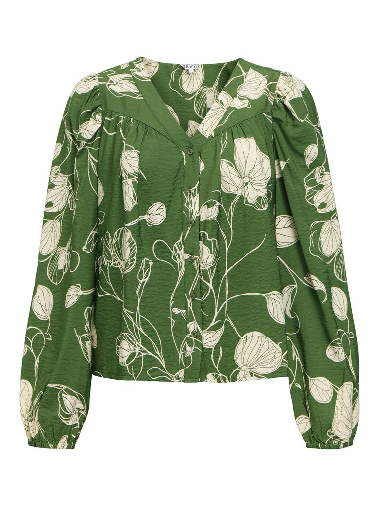 OBJECT JACIRA Top V-Neck Langærmet Bronze Grøn Birch Hvid