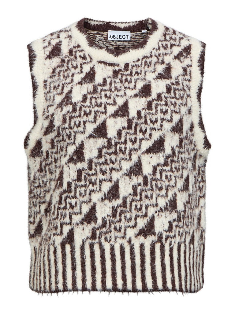 OBJECT RANDA Strik Vest Birch Hvid Chocolate Brun