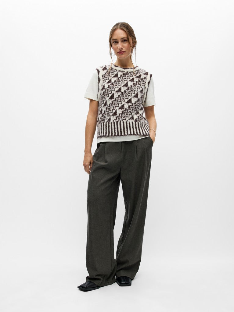 OBJECT RANDA Strik Vest Birch Hvid Chocolate Brun
