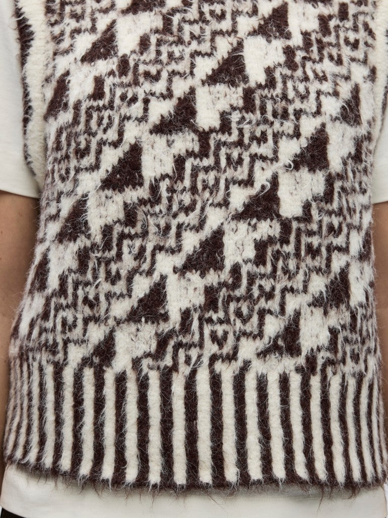 OBJECT RANDA Strik Vest Birch Hvid Chocolate Brun
