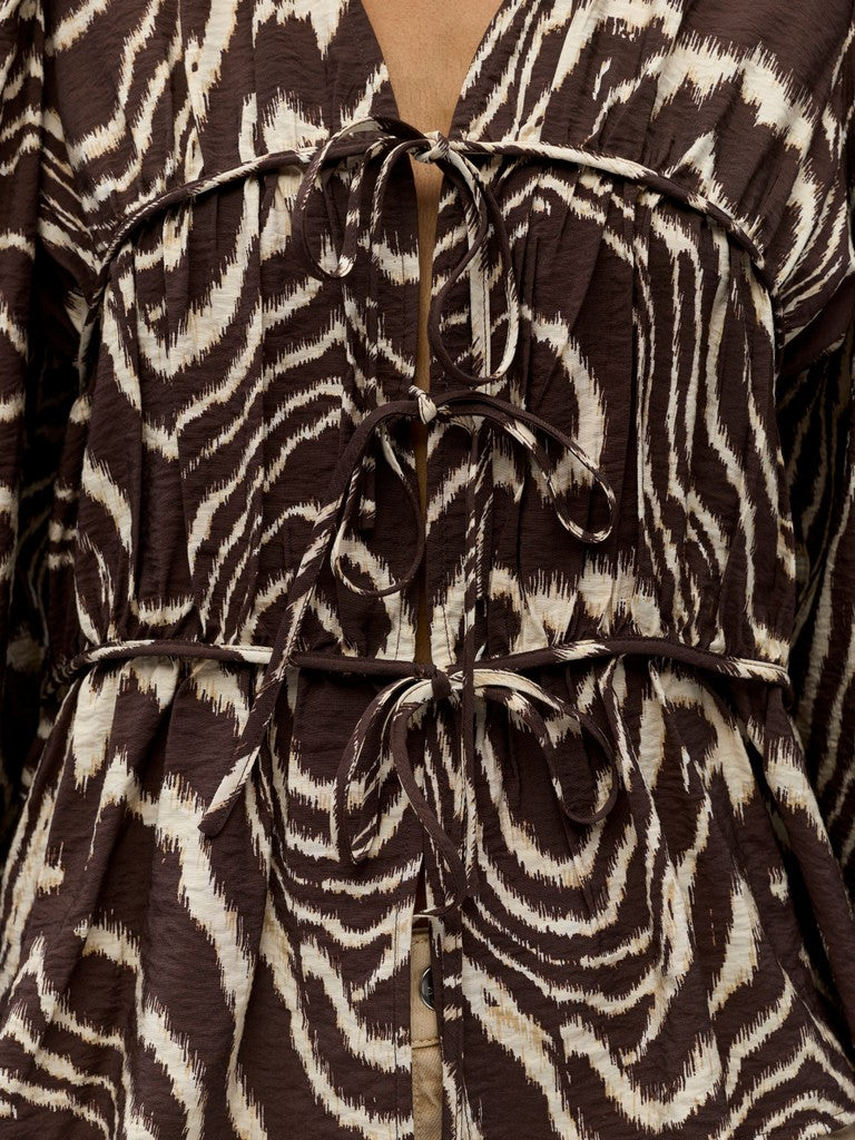OBJECT JACIRA Top Langærmet Seal Brun Birch Hvid