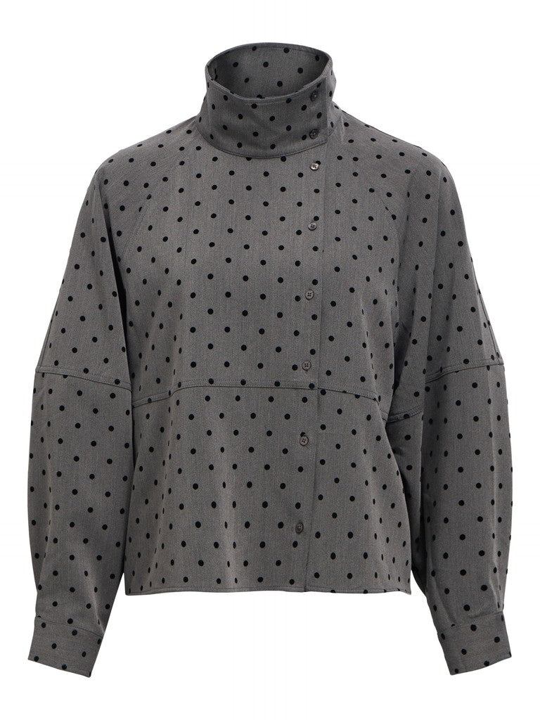 OBJECT MAXINE Skjorte High Neck Gunmetal Prikker Sort