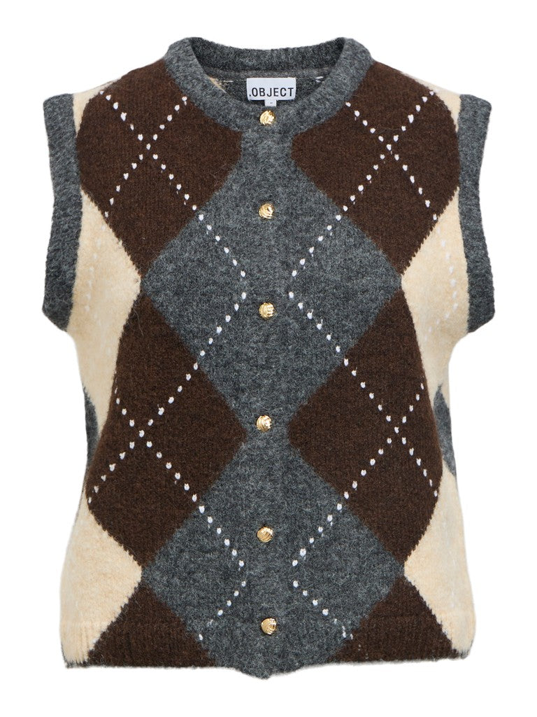 OBJECT BRENDA Strik Vest Cardigan Medium Grå Seal Brun
