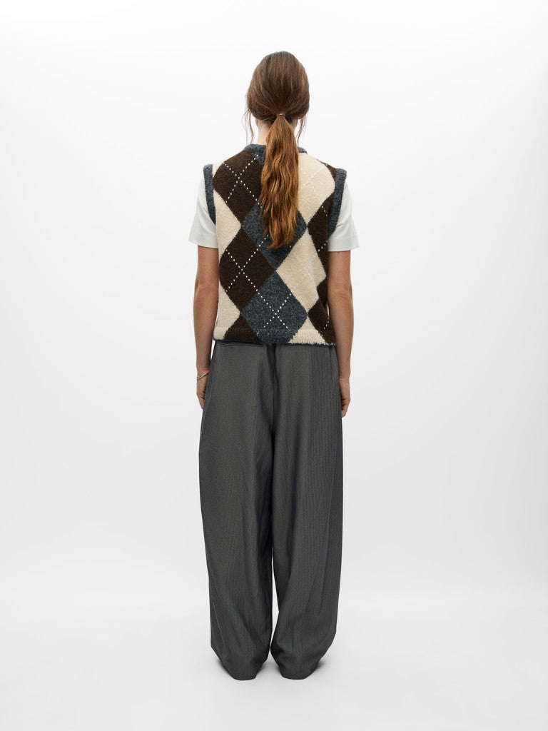 OBJECT BRENDA Strik Vest Cardigan Medium Grå Seal Brun