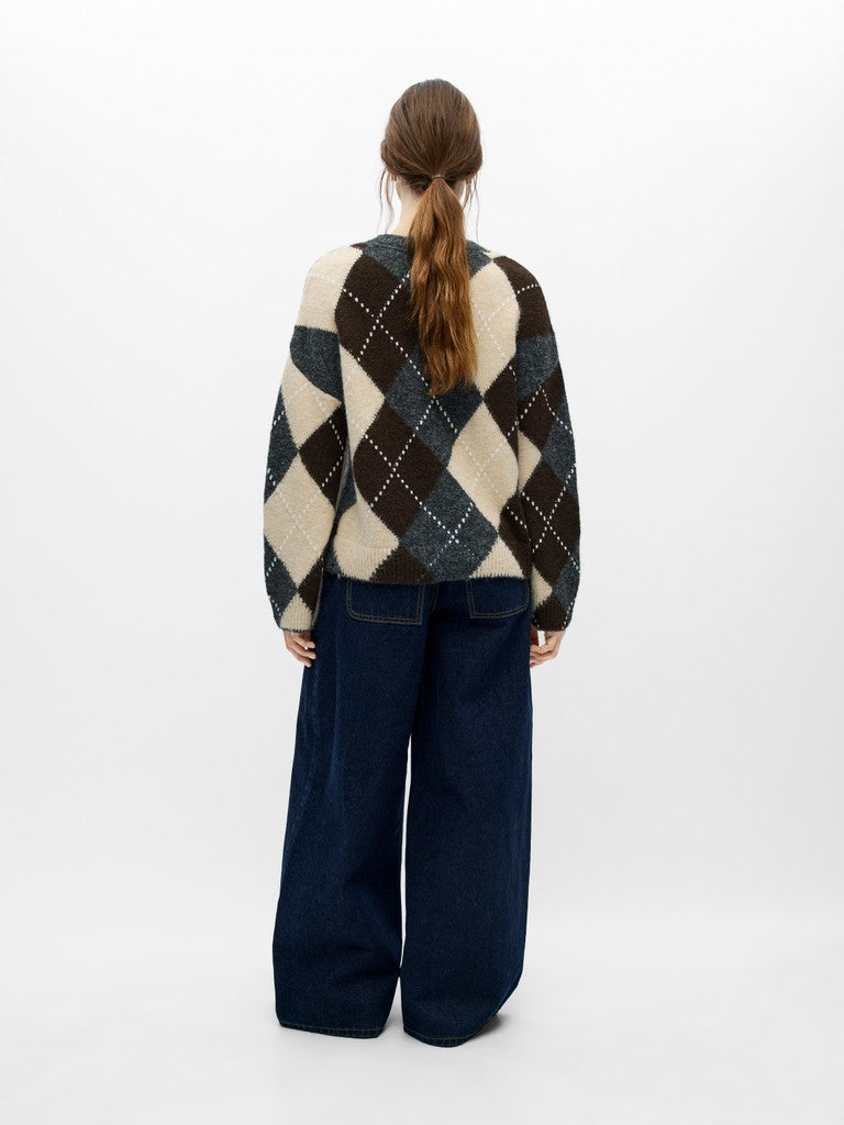 OBJECT BRENDA Pullover O-Neck Langærmet Medium Grå Seal Brun