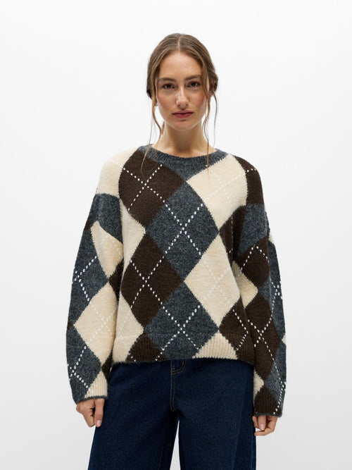 OBJECT BRENDA Pullover O-Neck Langærmet Medium Grå Seal Brun